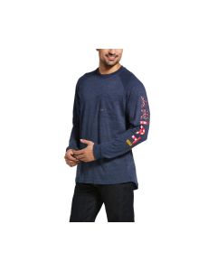 ARIAT 10032968 MENS REBAR COTTON STRONG GRAPHIC LONG-SLEEVE T-SHIRT BLUE