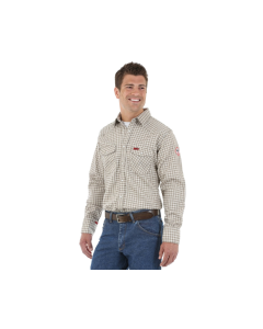 WRANGLER FR124MM MEN'S FR LIGHTWEIGHT PLAID WORK SHIRT KHAKI