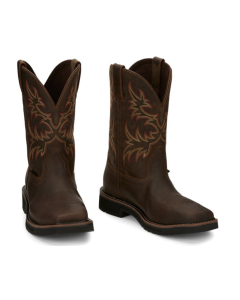 JUSTIN SE4682 MENS 11" RUGGED TAN STEEL TOE PULL ON WORK BOOTS